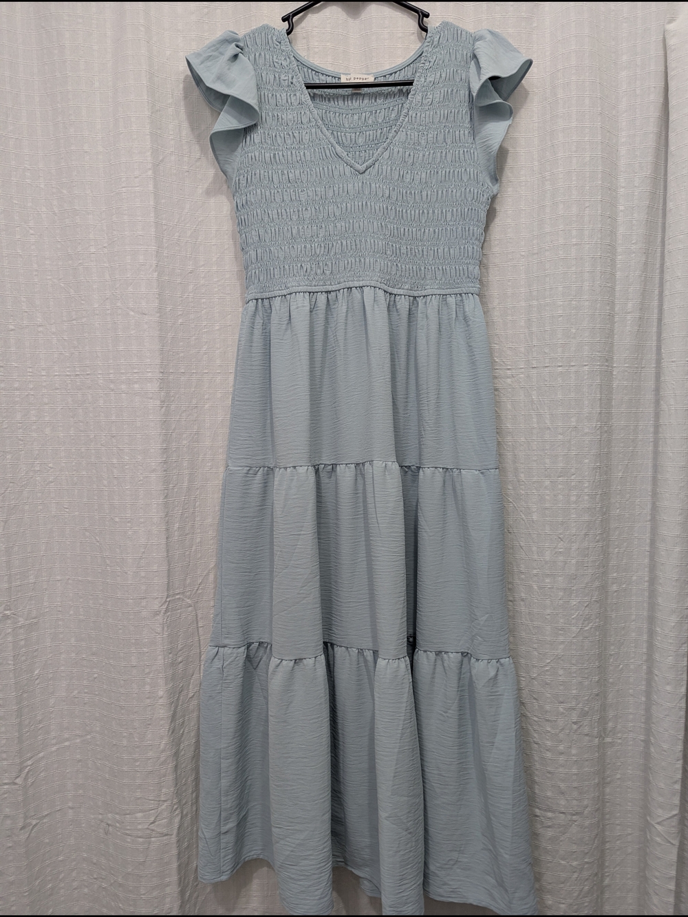 Blu Pepper Light Blue Smocked Tiered Maxi Dress